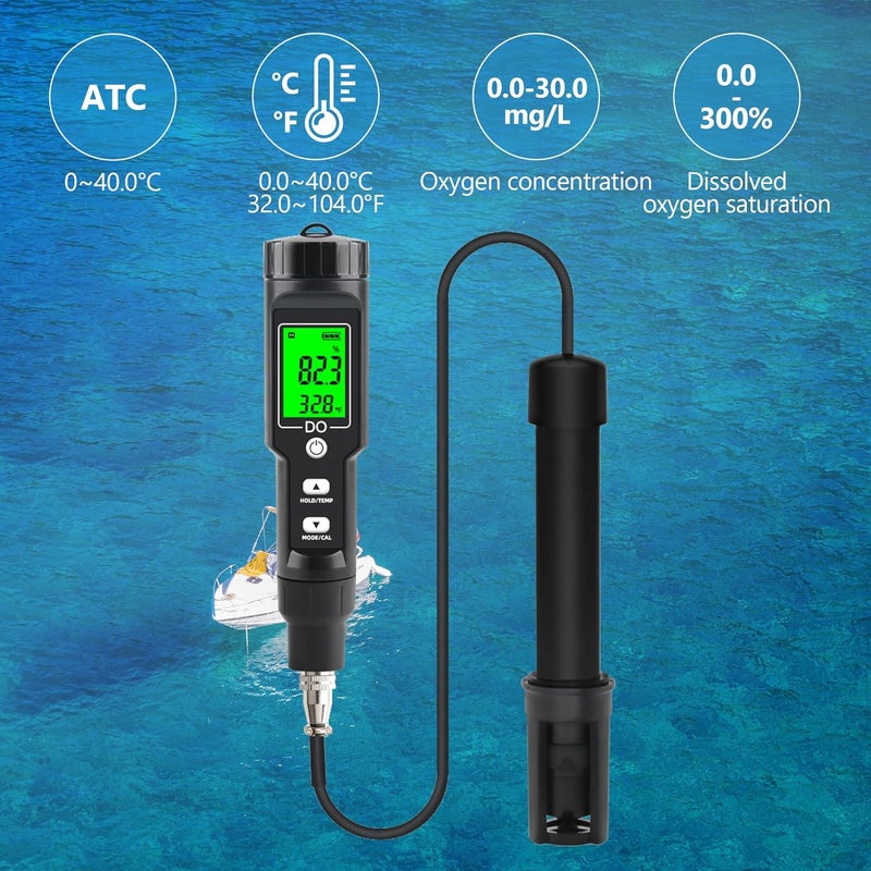 Rowyet Dissolved Oxygen Meter with ATC,Portable Dissolved Oxygen Test Kit Range 0.0-40mg/L,DO Meter with Electrode Filling Fluid,Water Test Kit for Swimming Pools,Aquarium,Fish Pond. - Image 2
